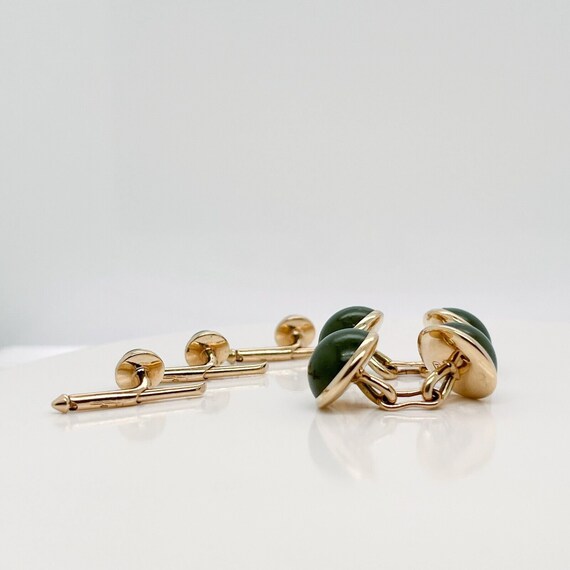 Antique Signed 14 Karat Gold and Nephrite Jade Cu… - image 3