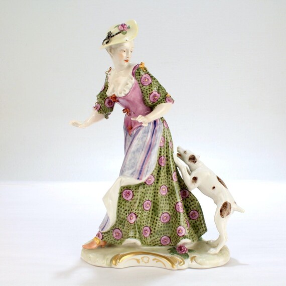 Alte Bustelli Nymphenburg Porzellan Risque Figur Dame Hund Erotik