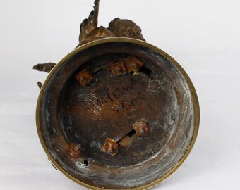 Enfant au Coq, a Bronze Sculpture of a Child and Cock after Cecioni Adriano