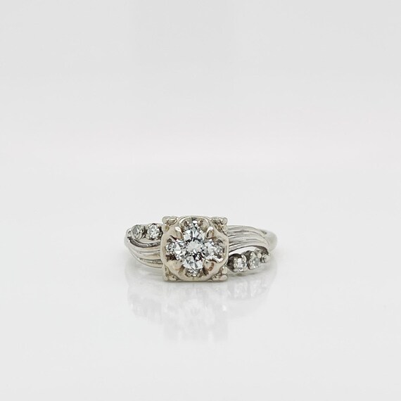 Mid-Century Retro 14k White Gold & Diamond Engage… - image 3