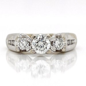 Signed 14 Karat White Gold & Diamond 3-Stone Engagement Ring