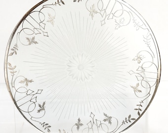 Antique Large 10-Inch Silver Overlay & Glass Floral Wine Coaster or Table Trivet