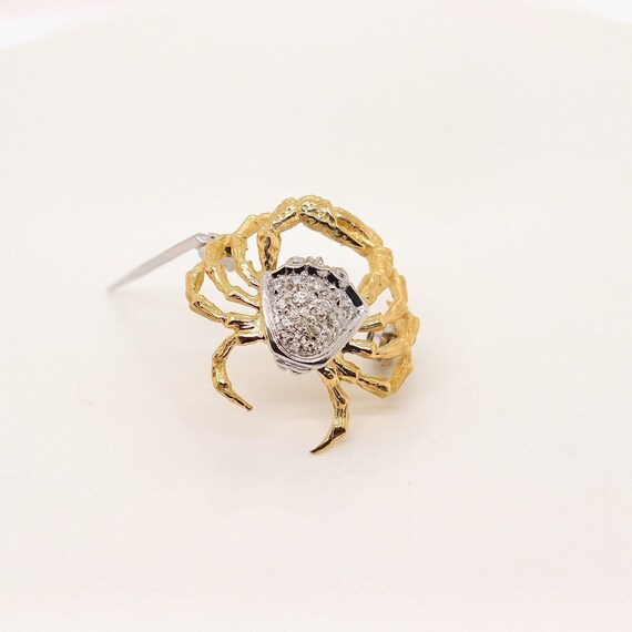 Signed Damiani 18k Gold & Diamond Crab Shaped Bro… - image 5