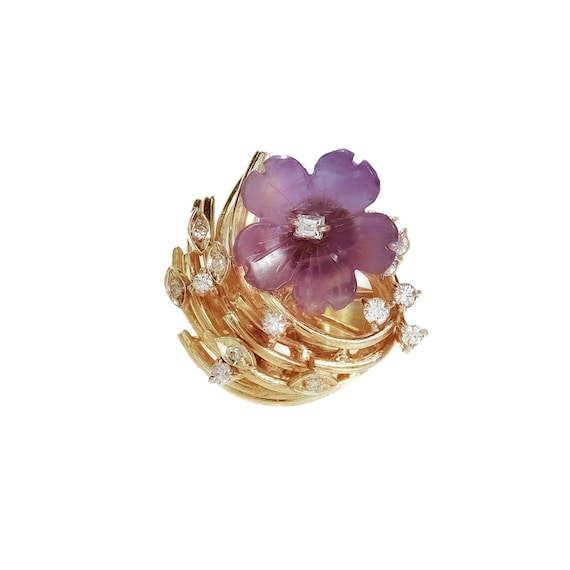 Mid-Century Modern 14k Gold, Amethyst, & Diamond … - image 1