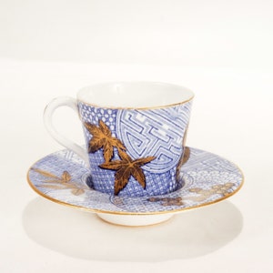 Royal Worcester Japanese Aesthetic Blue and White Porcelain Demitasse Cup & Saucer