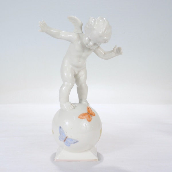 Vintage Hutschenreuther Kunstabteilung Porcelain Figurine of Cherub on Ball