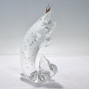 Large Steuben Art Glass Figurine of a Trout & 18k Gold Fly by James Houston - GL