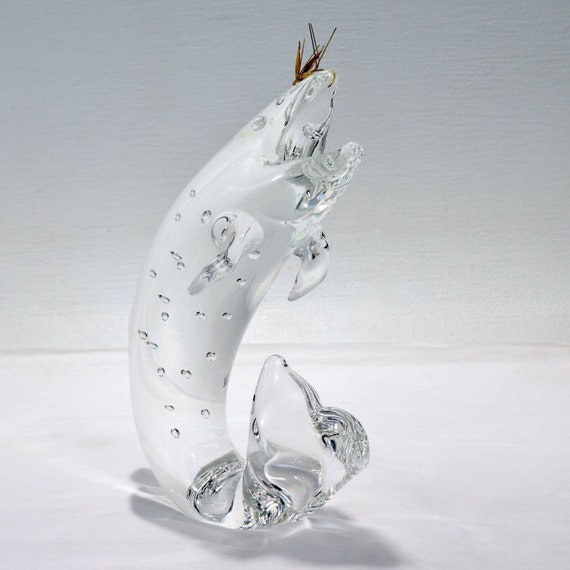 Steuben Galss スターフィッシュ ヒトデ 置物 Large Steuben Art Glass Figurine of a Trout & 18k Gold Fly by