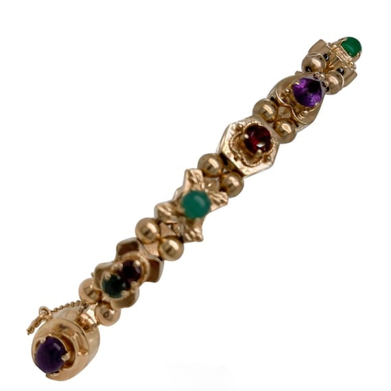 Vintage 14 Karat Gold & Multi-Gemstone Slide Brac… - image 1