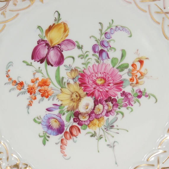 Antique Reticulated Dresden Porcelain Cabinet Plate With Deutsche