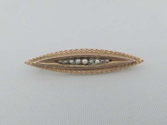 Antique Victorian 9k Yellow Gold Seed Pearl Pin B… - image 1