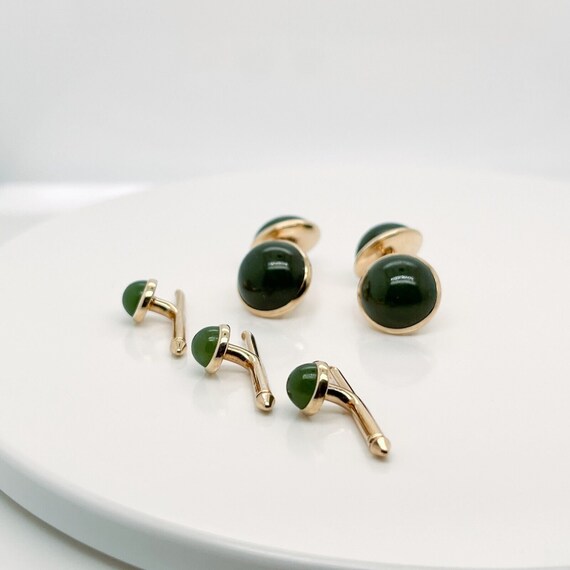 Antique Signed 14 Karat Gold and Nephrite Jade Cu… - image 5