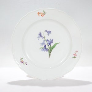 Antique 19th Century Meissen Porcelain Plate with Blue Gentian Flowers & Floral Sprays