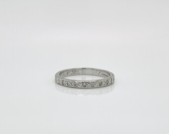Antique Art Deco Diamond & Platinum Orange Blossom Wedding Band Ring