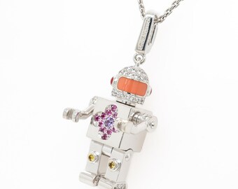Collar con colgante de robot astronauta en oro blanco de 18 quilates y piedras preciosas firmado por Louis Vuitton