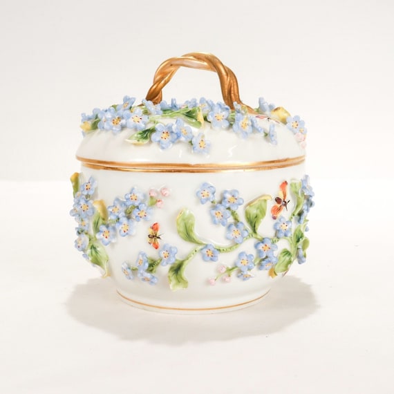 Antique Dresden-German Porcelain Flower Encrusted Box by Potschappel