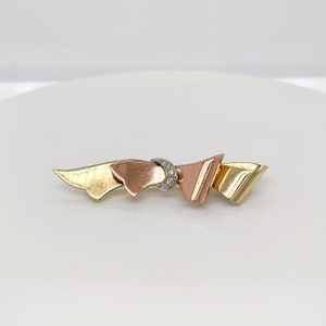 Retro Cartier Diamond & 14 Karat Yellow and Rose Gold Ribbon Brooch