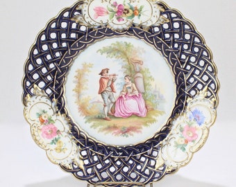✤超希少✤Meissen✤100体限定✤証明書付✤『躍るモデル』✤ MEISSEN PLATE 1883 Impressed Mark Dresden Crown Stamp Reticulated