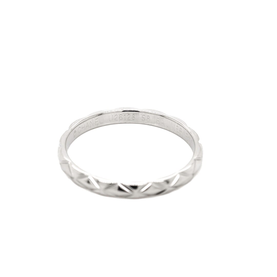 Signed Chanel Platinum Matalasse Quilt Thin Band Ring by Lorenz