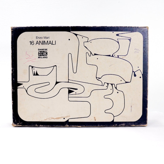 Complete Boxed 16 Animali Puzzle Set by Enzo Mari for