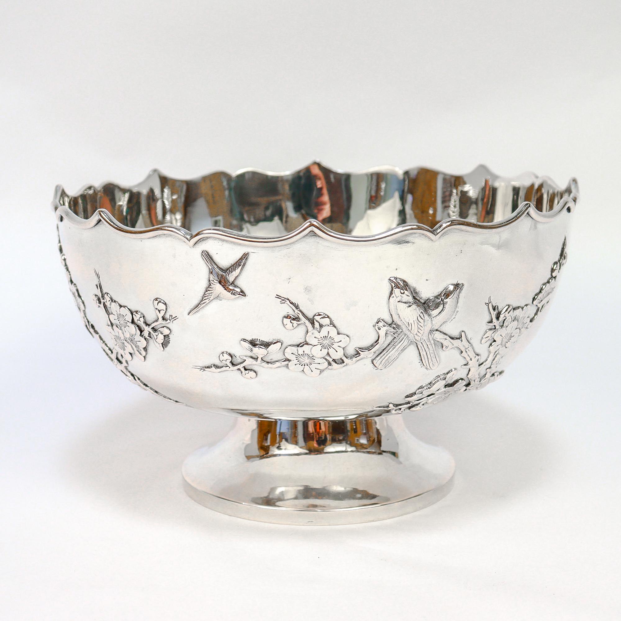 Antique Signed Chinese Export Sterling Silver Footed Bowl by Sing 