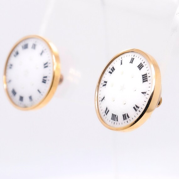 Pair of 14k Gold & Enamel Clockface Stud Earrings - image 5