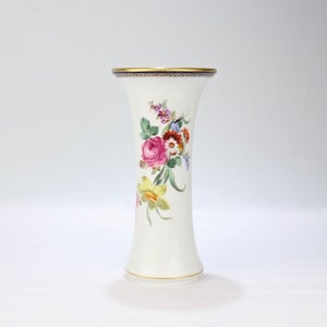 Large Old or Antique Meissen Porcelain Vase - Cobalt Blue Border & HP Flowers PC