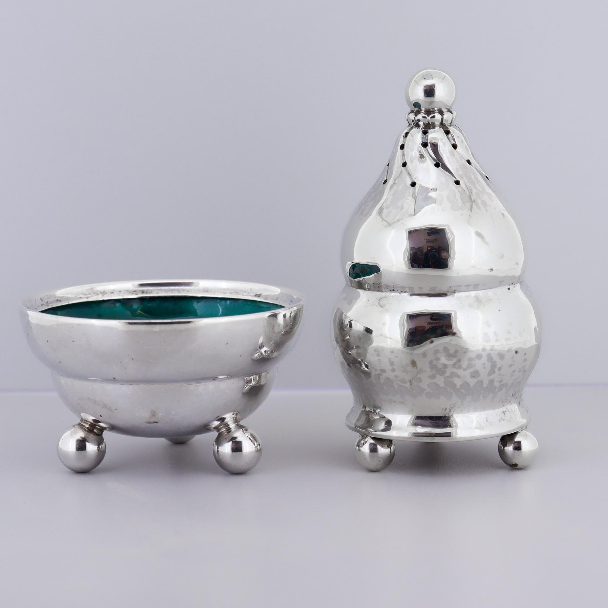 Georg Jensen Sterling Silver & Enamel Pepper Shaker and Salt