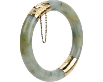 Vintage Jade & 14 Karat Gold Hinged Chinese Bangle or Bracelet