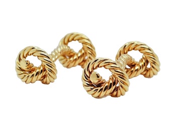 Pair of Hermes Paris 18K Gold Rope Twist / Figural Knot Cufflinks