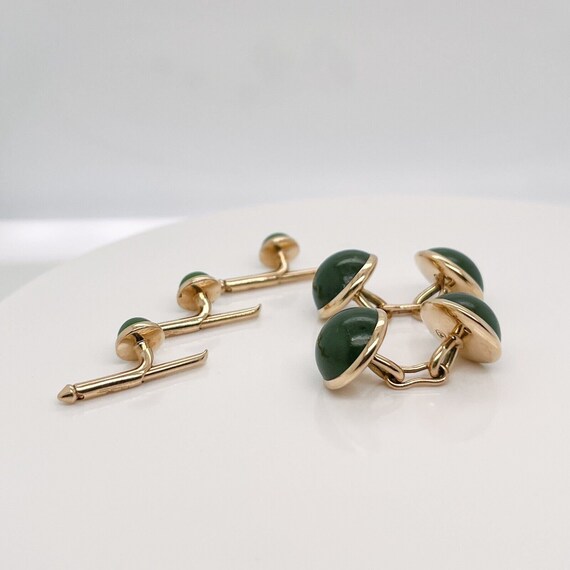 Antique Signed 14 Karat Gold and Nephrite Jade Cu… - image 2