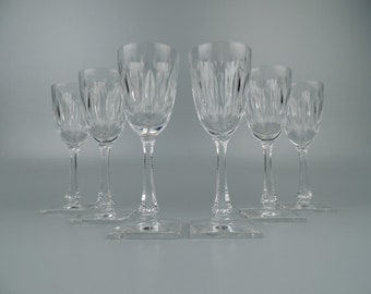 Set 6 Calici Vino Bianco Cristallo Taglio Hawkes Base Regale Quadrata - Gambo 3