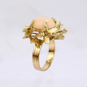 Modernist Coral and 14 Karat Gold Floral Cocktail Ring