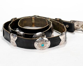 Vintage Signed Native American Navajo SS & Turquoise Concho Vintage Signed Native American Navajo SS & Turquoise Concho