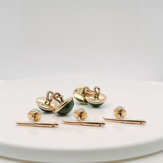 Antique Signed 14 Karat Gold and Nephrite Jade Cu… - image 7