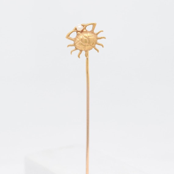 Vintage 10K Gold & Pearl Figural Crab Stick Pin