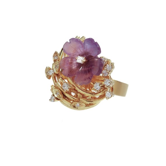 Mid-Century Modern 14k Gold, Amethyst, & Diamond … - image 4