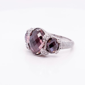 Judith Ripka Sterling Silver & Amethyst Doublet 3-Stone Ring