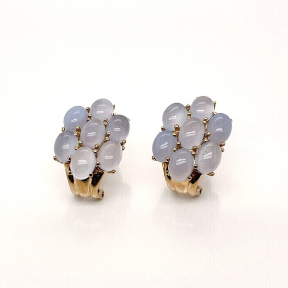 Retro 14K Gold & Moonstone Cabochon Earrings