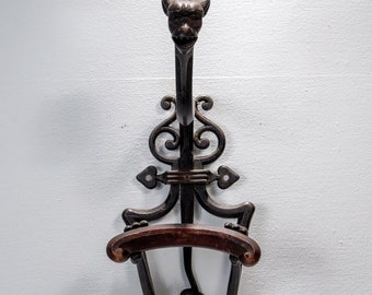 Antique Neogothic Wrought Iron Samuel Yellin Attributed Gargoyle Coat / Hat Rack