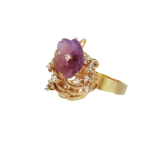 Mid-Century Modern 14k Gold, Amethyst, & Diamond … - image 5