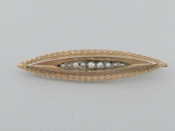 Antique Victorian 9k Yellow Gold Seed Pearl Pin B… - image 9