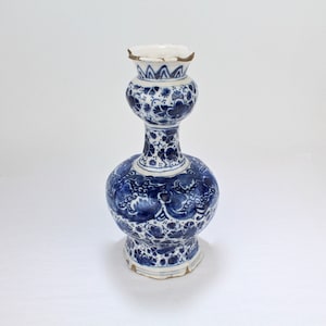 Antik 18th Century Holländische Knoblauch Hals Delft Pottery Vase 3 - Peacock PT