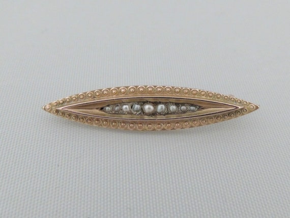 Antique Victorian 9k Yellow Gold Seed Pearl Pin B… - image 2