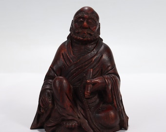 極めて希少な明治時代の日本の木製僧侶像 1800年代 手彫り
