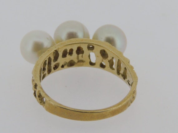 Vintage Modernist 14k Yellow Gold Three Pearl Coc… - image 9