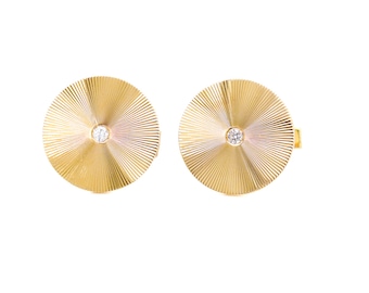 Paar 14k Gold und Diamant Tiffany & Co. Mid-Century Modern Runde Manschettenknöpfe