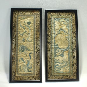 2 Framed Old or Antique Chinese Porcelain Silk Embroidery Panels