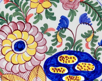  Delft フラワーモチーフ プレート 1905年製 Antique 18th Century De Klaauw Dutch Delft Pottery Floral Plate - Etsy