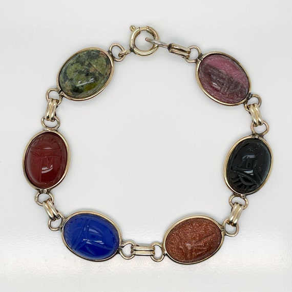 Vintage Gold Filled & Multi-Gemstone Scarab Brace… - image 3